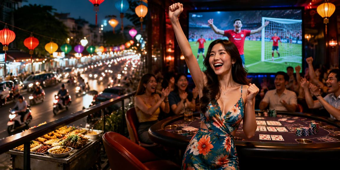 Người chơi tham gia trò chơi bài tại khu chợ đêm Hồ Chí Minh về đêm